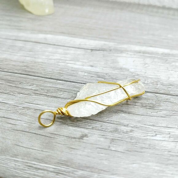 Raw Clear Quartz Crystal Pendant Charm, Jewelry Making Craft Supplies - Picture 2 of 3